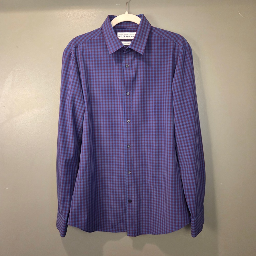 Mizzen+Main Leeward Trim Fit Performance Button Up Shirt Size M Gingham Plaid